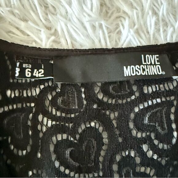 Love Moschino Black Heart Lace Ruffle and Pleated Maxi Dress Size 6 - Picture 8 of 11